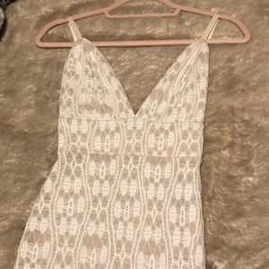 White and Beige Slim Midi Dress